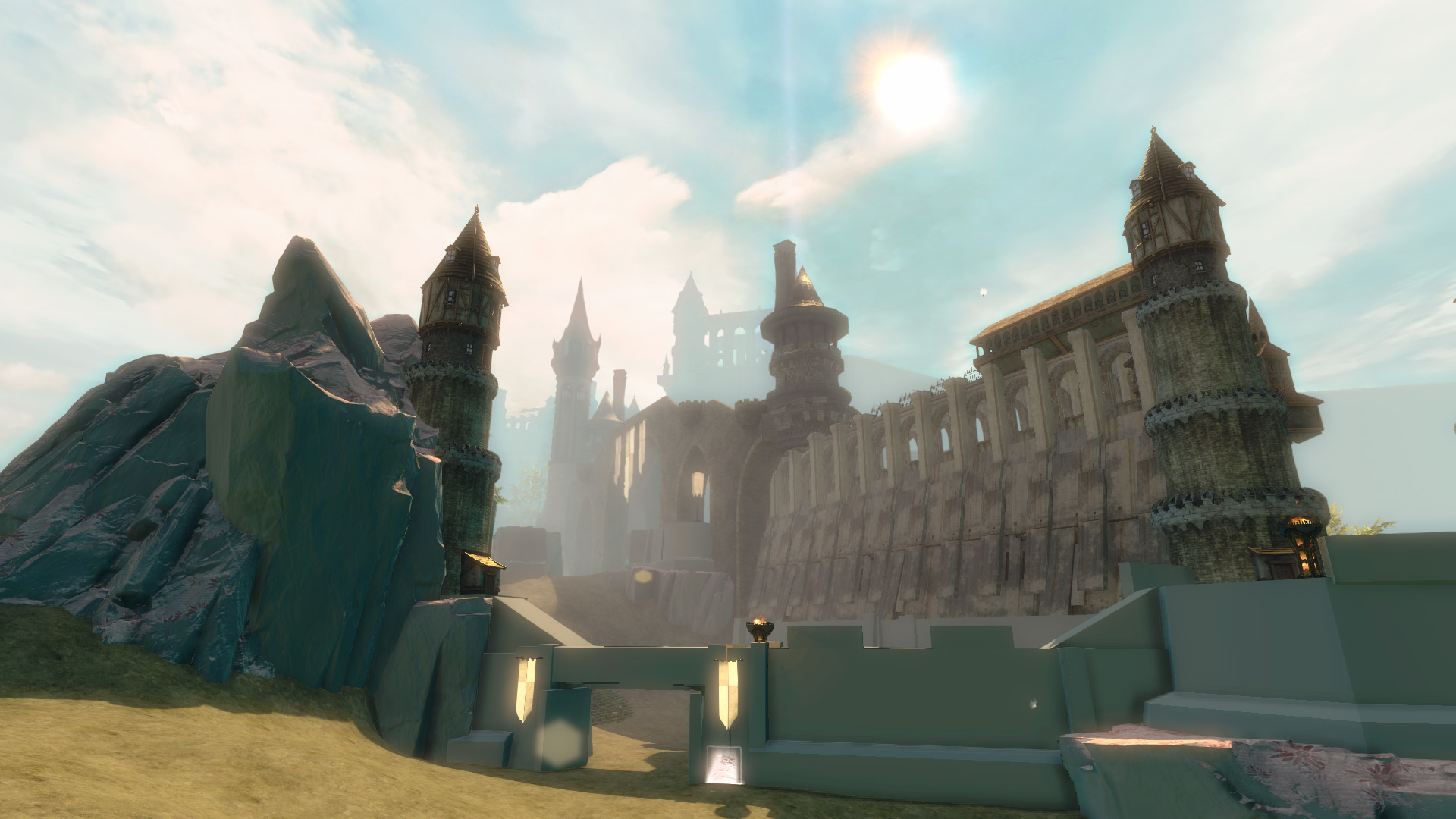 A grey box prototype map showing the west keep.