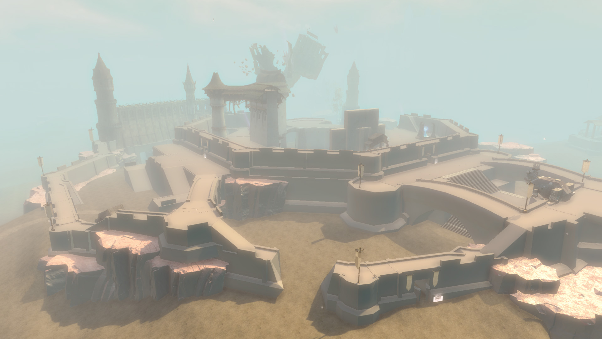 A grey box prototype map showing the northern keep from the sky.